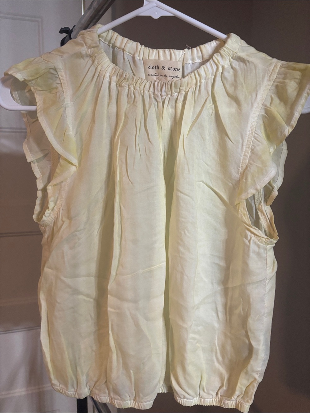 cloth & stone Pale Yellow Ruffle Sleeve summer top